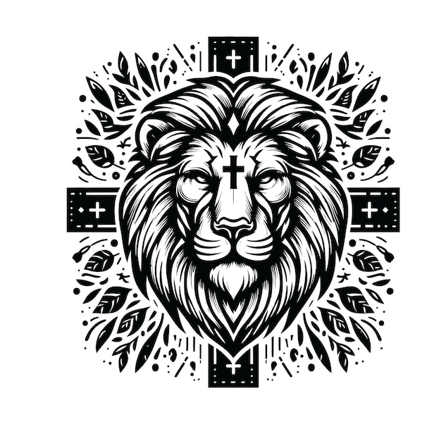 Floral Lion Cross Clipart SVG vector design