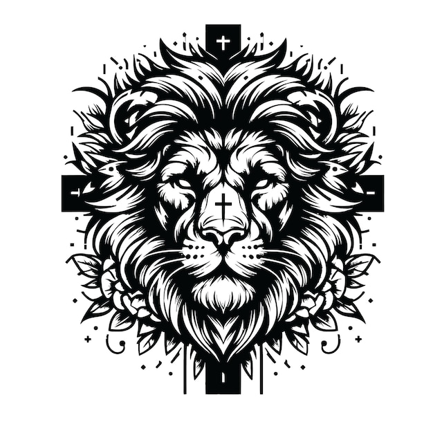 Floral Lion Cross Clipart SVG vector design