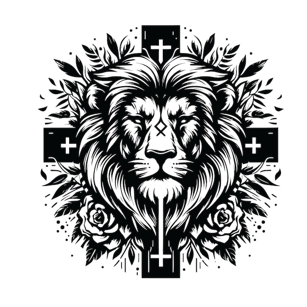 Floral Lion Cross Clipart SVG vector design