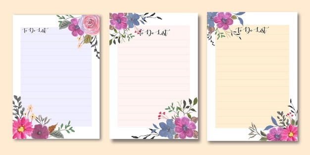 Floral to do list template set bundle