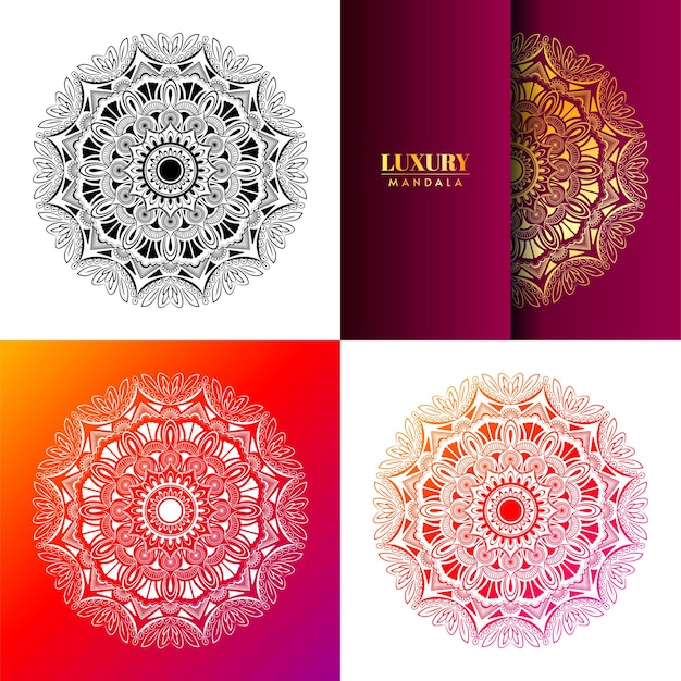 Floral mandala background with different color variations luxury mandala background