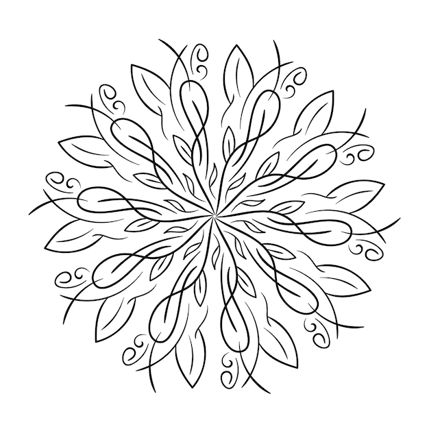 Floral mandala with leaves and hearts on a white background