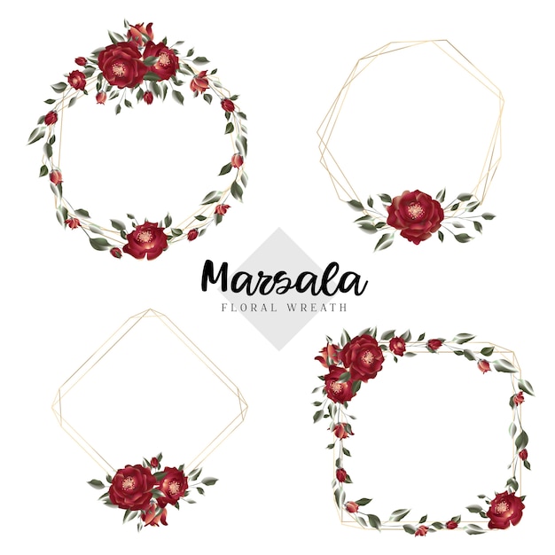 Floral Marsala Wreath Geometrical Frames