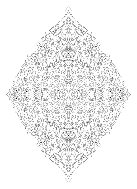 Floral medallion for design Medieval pattern with stylized vases and flowers