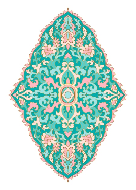 Floral medallion for design Vector turquoise and pink ornament on a white background