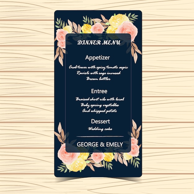 Floral Menu Wedding Card with Autumn Flowers