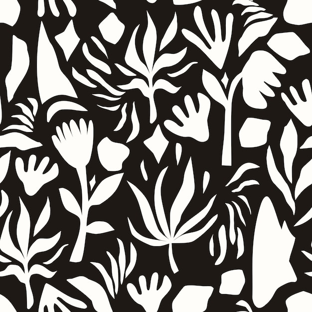 Floral monochrome abstract seamless design on green background