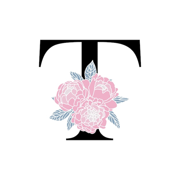 Floral monogram T Peony bouquet letter T Wedding initials