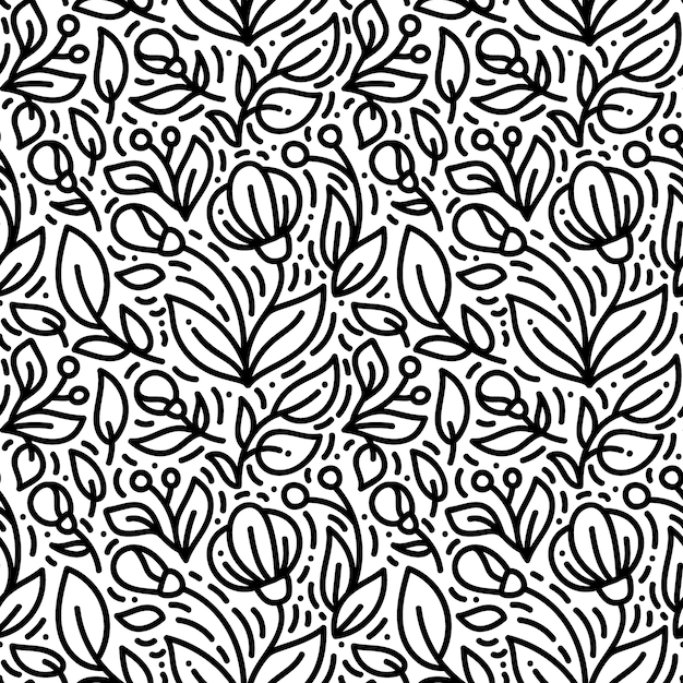 Floral monoline seamless pattern, textile printing