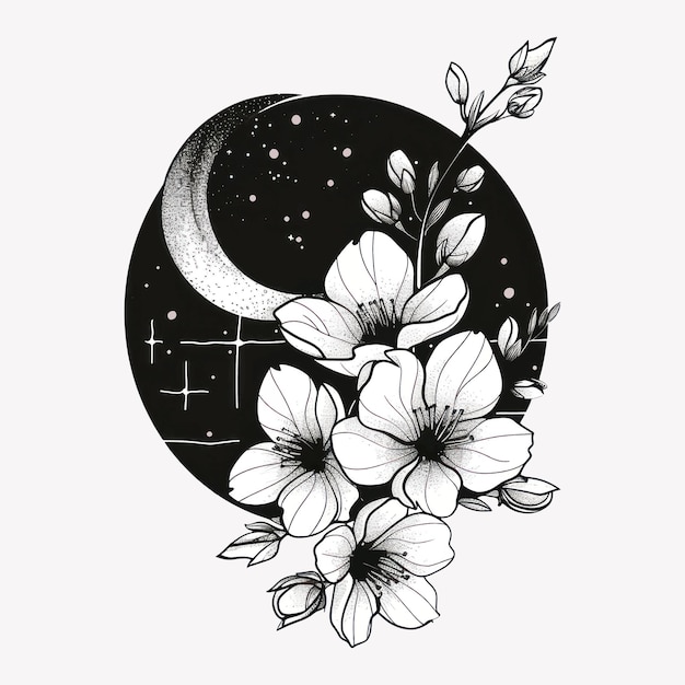 Floral moon tattoo design