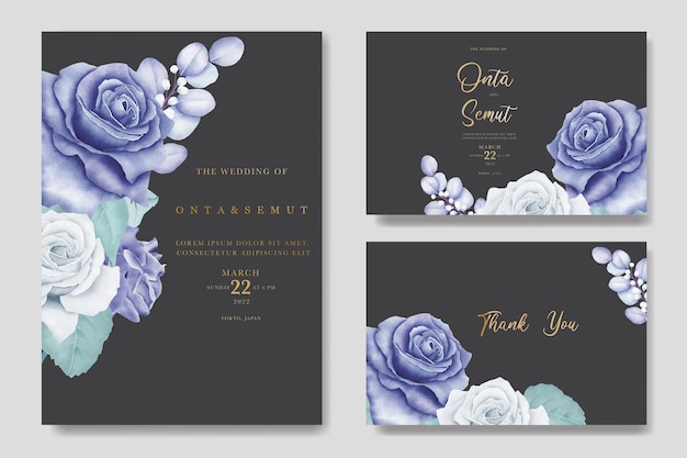 Floral Navyblue wedding invitation card template