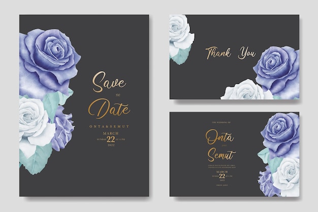 Floral Navyblue wedding invitation card template