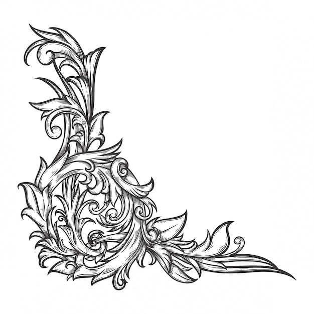 Floral ornament baroque for border frame and corner.