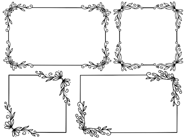 Floral ornamental frame line art