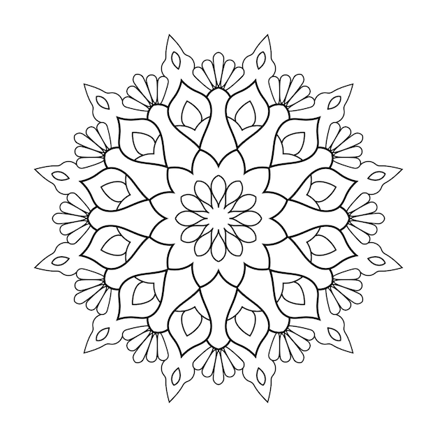 Floral outline circular mandala pattern with arabic ethnic style Indian black and white line art