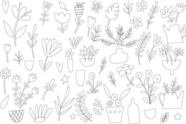 Floral outline clipart. Vector illustration.