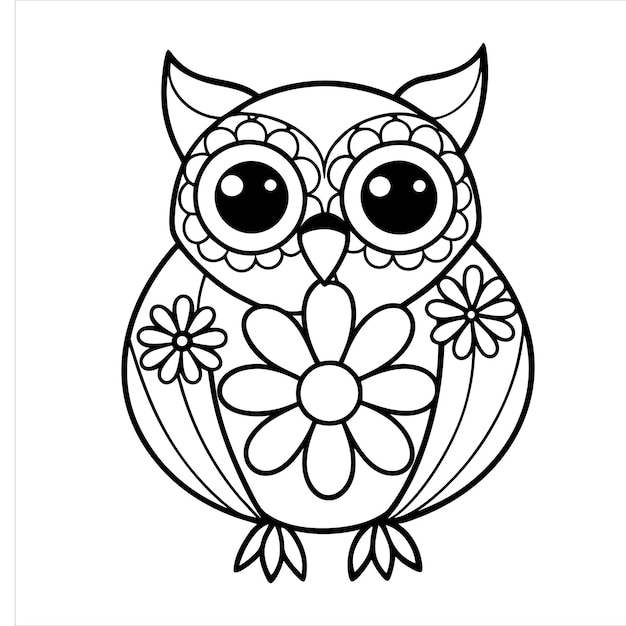 Vector floral owl line art