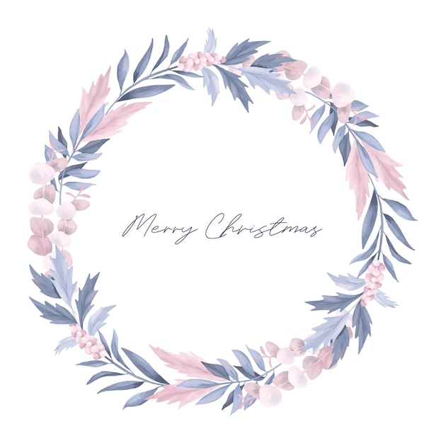 Floral pastel wreath of eucalyptus holly tree and winter plants