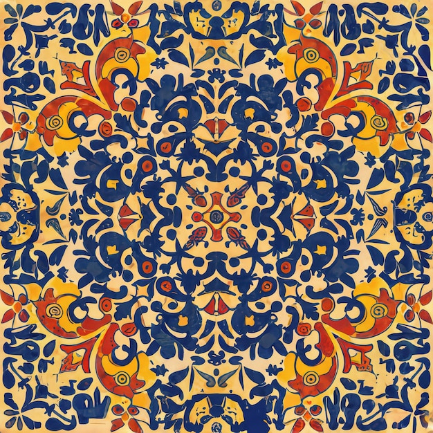 a floral pattern in blue and yellow colors