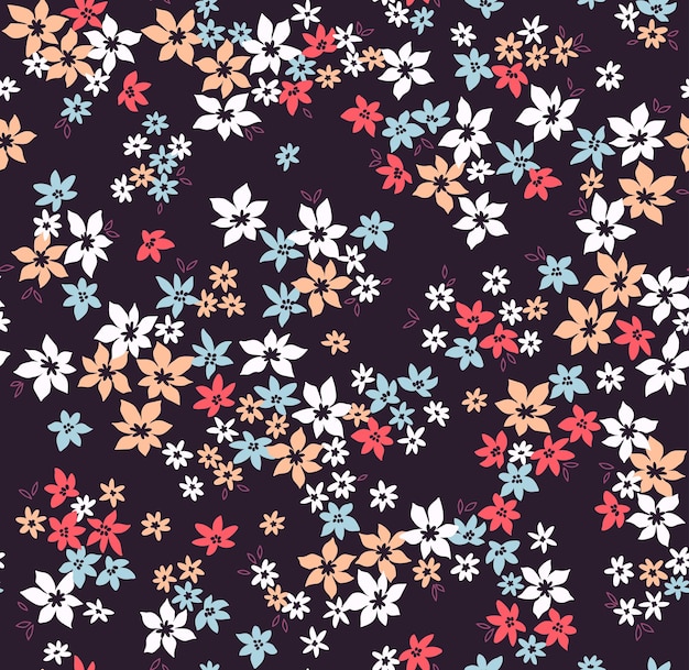 Floral pattern Pretty flowers dark blue background Printing with small flowers Ditsy print