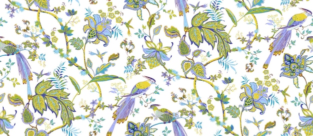 A floral pattern with birds on a branch vector design