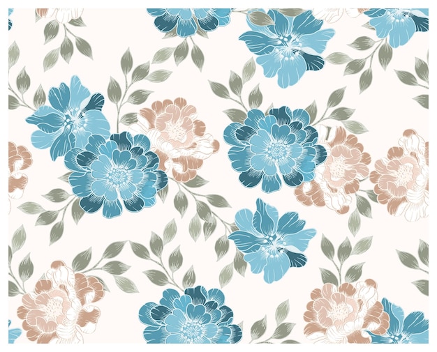 A floral pattern with blue and brown flowers.