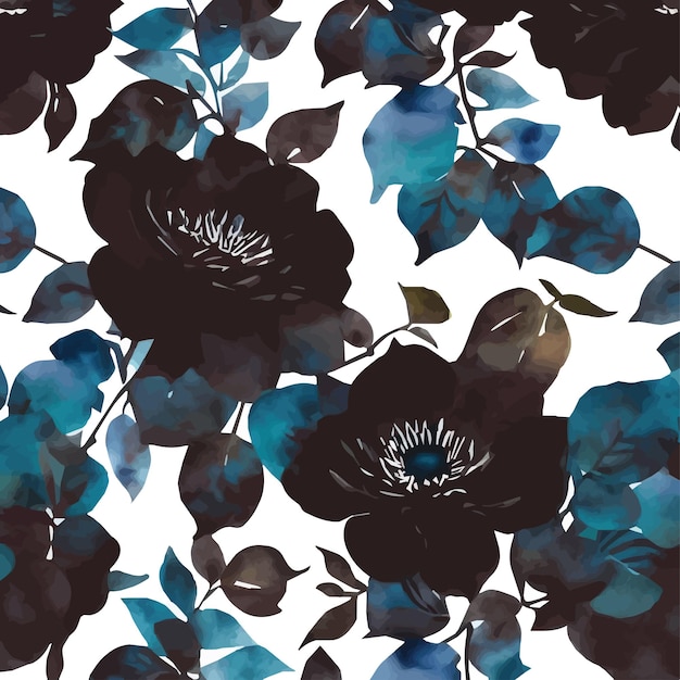 A floral pattern with blue flowers and leaves.