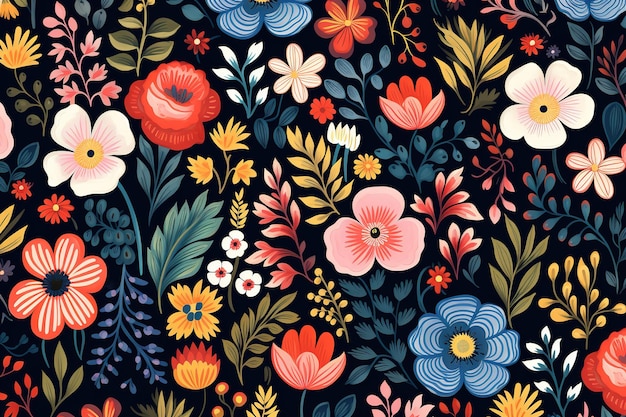 a floral pattern with flowers and a bird on it