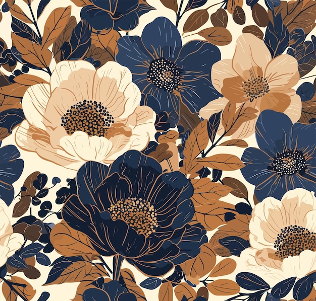 a floral pattern with flowers and leaves on it