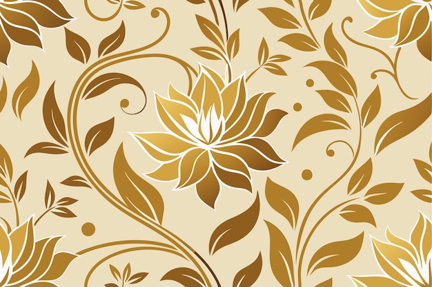 Vector a floral pattern with gold leaves and a flower on a beige background