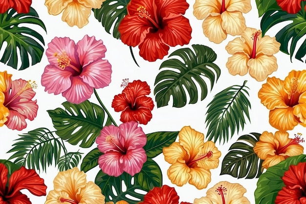 a floral pattern with hibiscus flowers