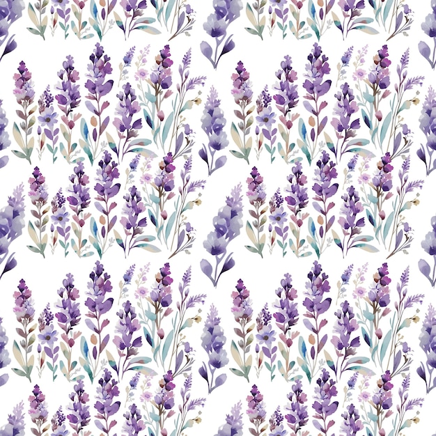 a floral pattern with lavender flowers on a white background