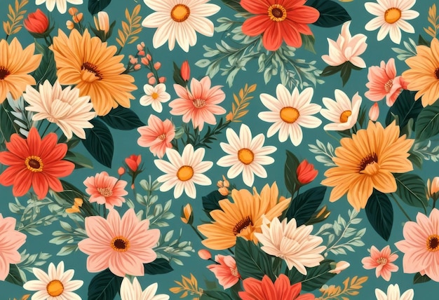 a floral pattern with orange flowers and yellow flowers