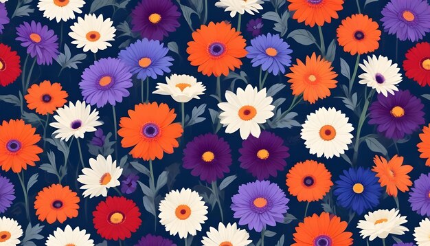 Vector floral pattern with orange purple and white flowers