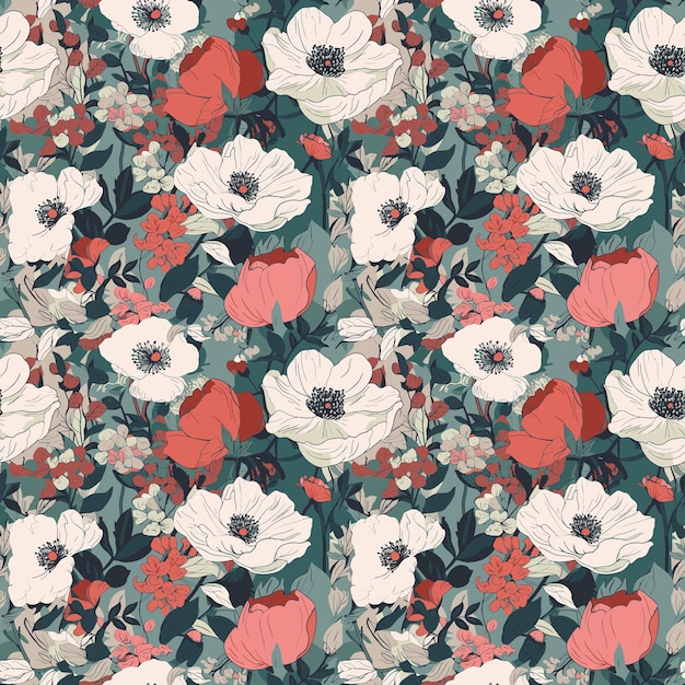 A floral pattern with a red and white flower.