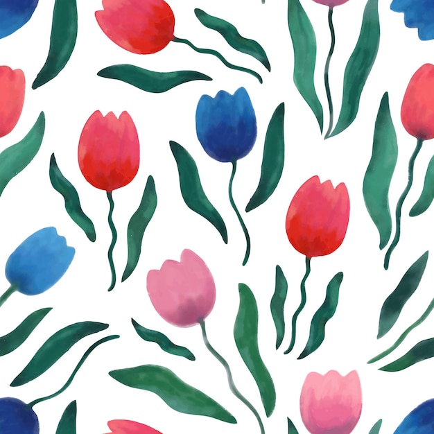 Floral pattern with spring flowers tulips Hand drawn illustration