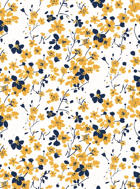 Vector a floral pattern with yellow and blue color flowers seamless pattern