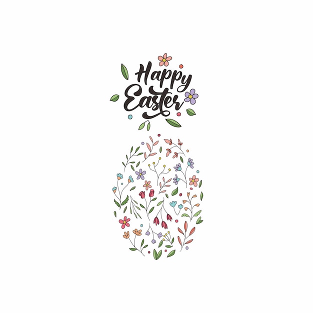 Vector floral patterns in the shape of an easter egg with lettering vector illustrations