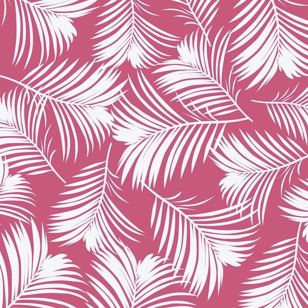 Floral pink background with tropical leaves 