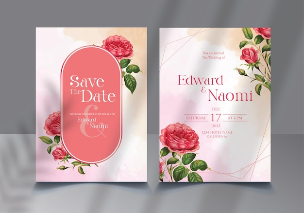 floral pink blossom wedding invitation template vector