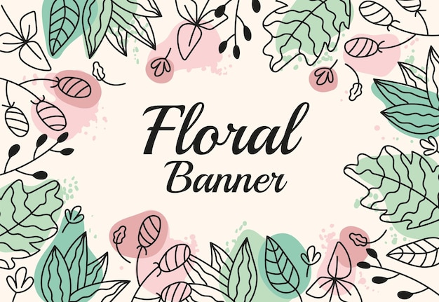 Floral plant flower abstract border frame line art hand drawn style concept graphic design