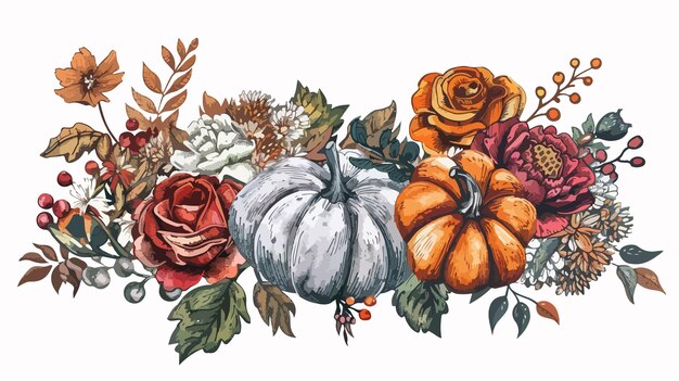 Vector floral pumpkins vector illustration composition with handdrawn elements