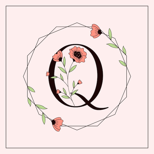 Vector floral q letter feminine logo design