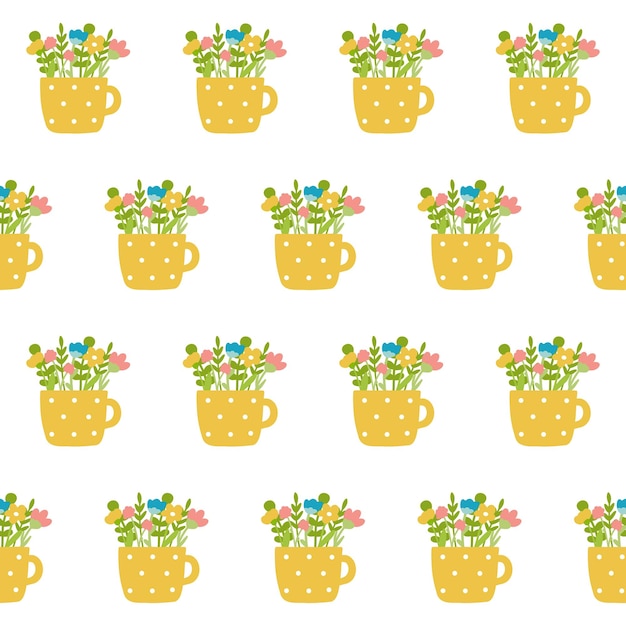 Floral romantic seamless vector pattern Flowers in yellow cup