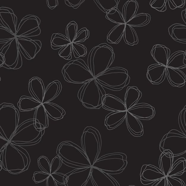 Floral seamless pattern of abstract flowers stylized plants made of fine lines