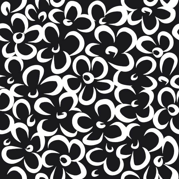 Floral seamless pattern Black and white doodle hand drawn illustration wallpaper