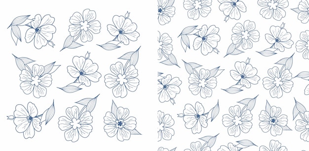 Floral seamless pattern Flowers Elements and pattern Design elements Outline silhouette line