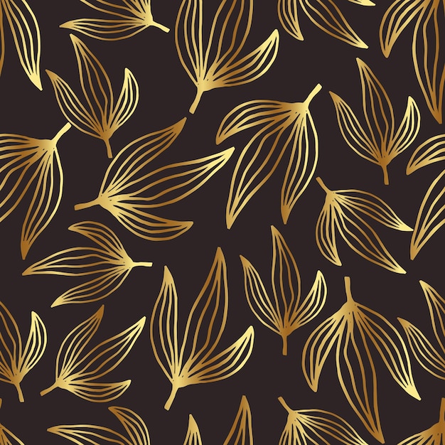 Floral seamless pattern golden brown leaves on dark background vintage theme