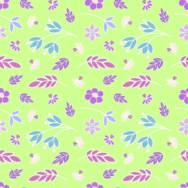 Floral seamless pattern Green background with flowers and leaves Vector illustration