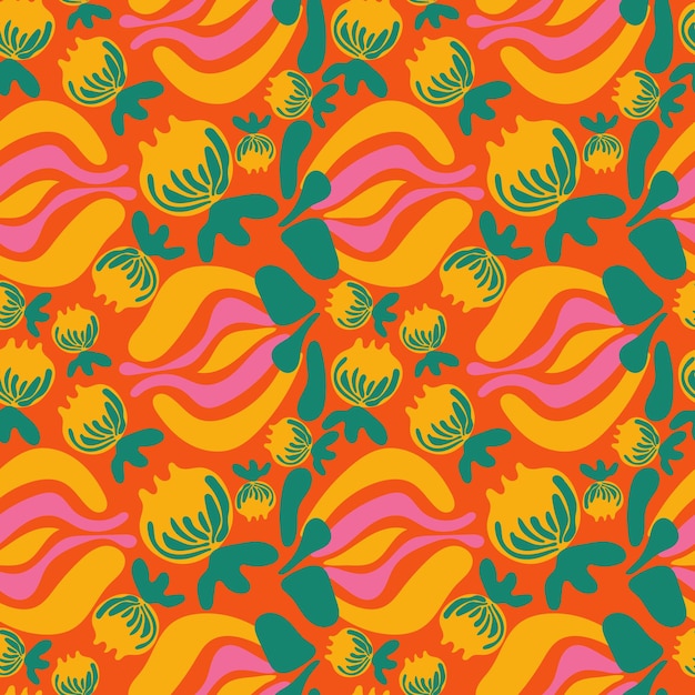 Floral seamless pattern on an orange background Floral background for fashion wallpaper print